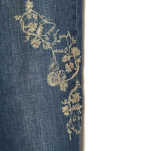 Ralph Lauren Embroidered Embellished Mid Rise Bootcut Blue Denim Jean Size 6P - Picture 8 of 13